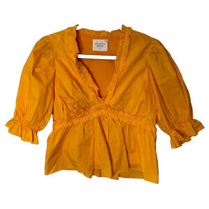 Tuckerneck Hyacinth House Canary Ruffle Rela Blouse Sz M Yellow Orange Cottage